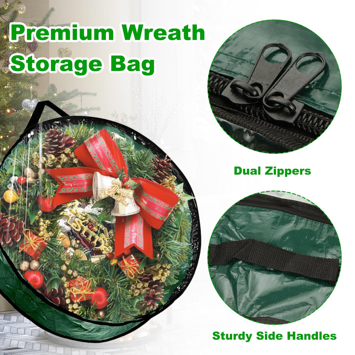 YAYODS 6 Pack Wreath Storage Container Bag, 24x8 Inch Christmas Wreath Storage Container Heavy Duty Christmas Wreath Boxes with Clear Window for Xmas Holiday Seasonal Wreath Garland (Green) YAYODS