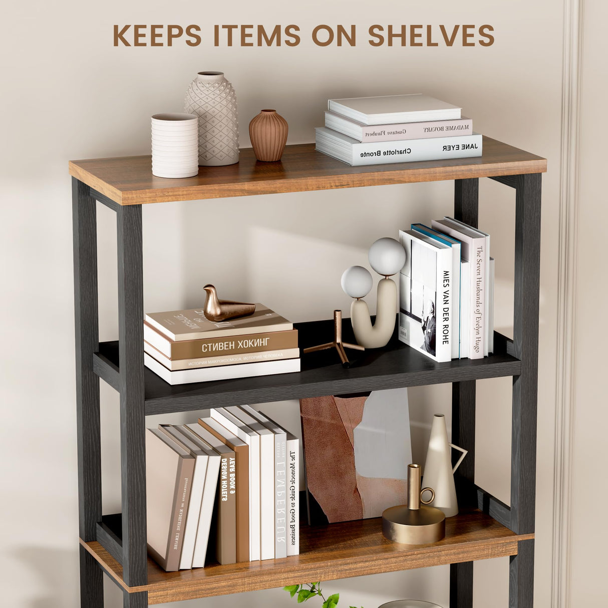 Vlsrka Wooden Bookshelf with Lights, 5 Tier Bookshelf with Storage, Tall Bookcase with Open Shelves, Standing Bookshelves Display Rack for Living Room, Home Office, Black Vlsrka