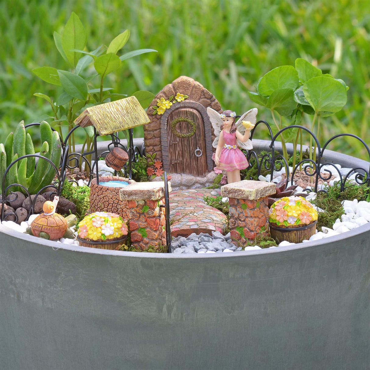 Arcadia Garden Products Pebble Lane Polyresin Fairy Garden Kit (11-Piece) Arcadia Garden Products