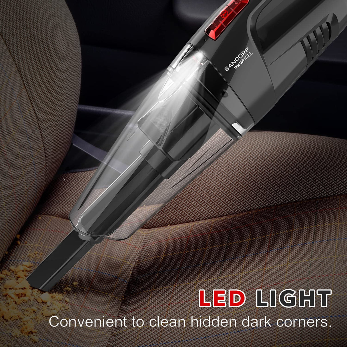 whall Handheld Vacuum Cordless, 8500PA Strong Suction Hand Vacuum, Wet Dry Hand Held Vacuum Cleaner with LED Light, Lightweight Mini Car Vacuum Cordless Rechargeable, Portable Vacuum whall