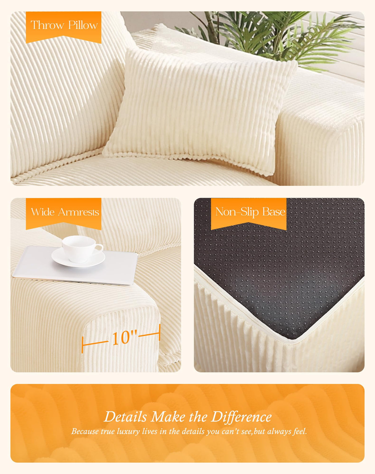 Mifnas 107" Comfy Cloud Couch with L-Shape Chaise & Deep Seat, Modular Sectional Sofa in a Box, Boneless Upholstered Couches for Living Room, No Assembly Required (Soft Corduroy, Beige) Mifnas