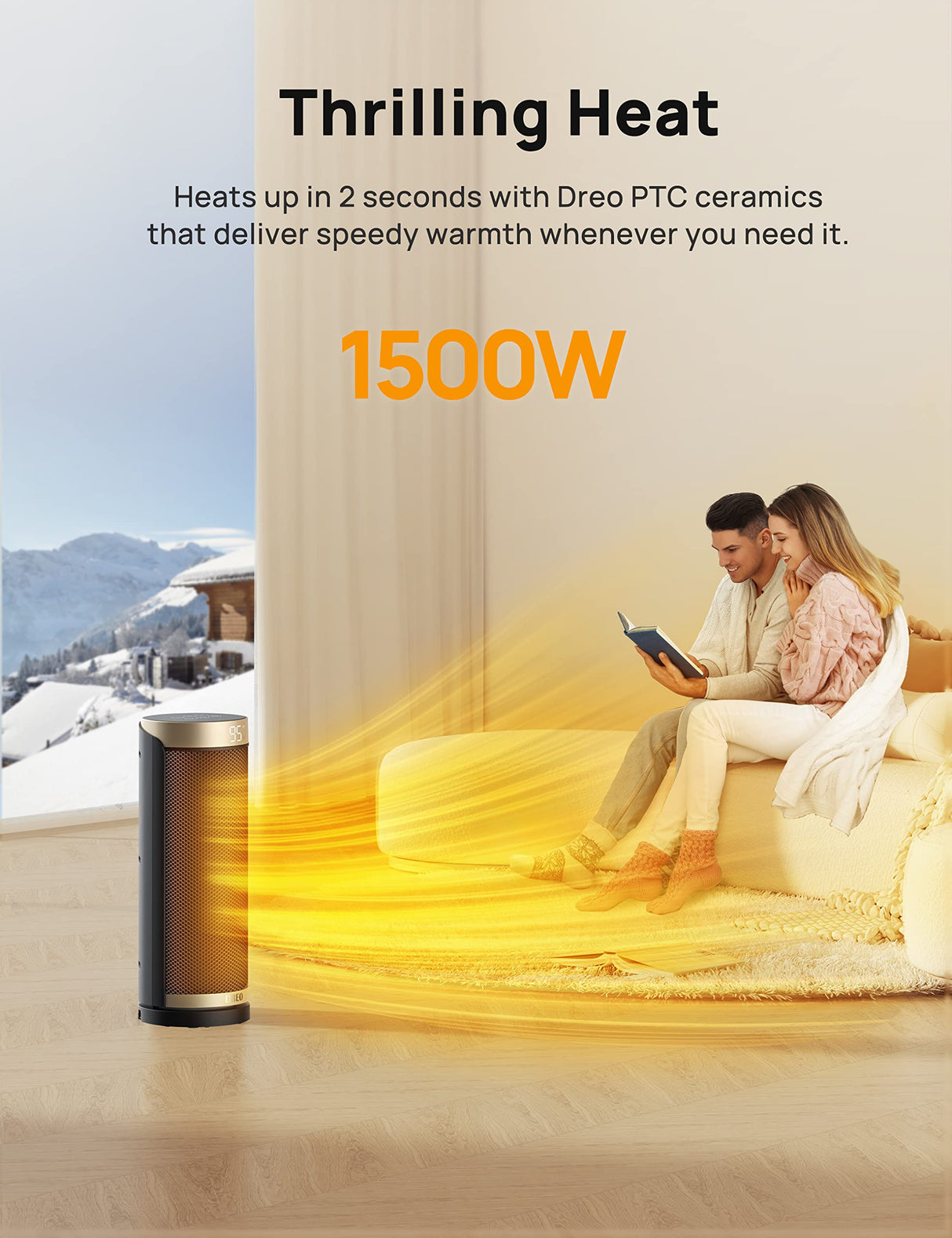 Dreo Space Heater, 1500W PTC Ceramic Heaters for Indoor Use with Remote, 70° Oscillation, 1-12H Timer, Electric Heaters with Thermostat, Fast and Safe Portable Heater for Office, Bedroom, Large Room Dreo