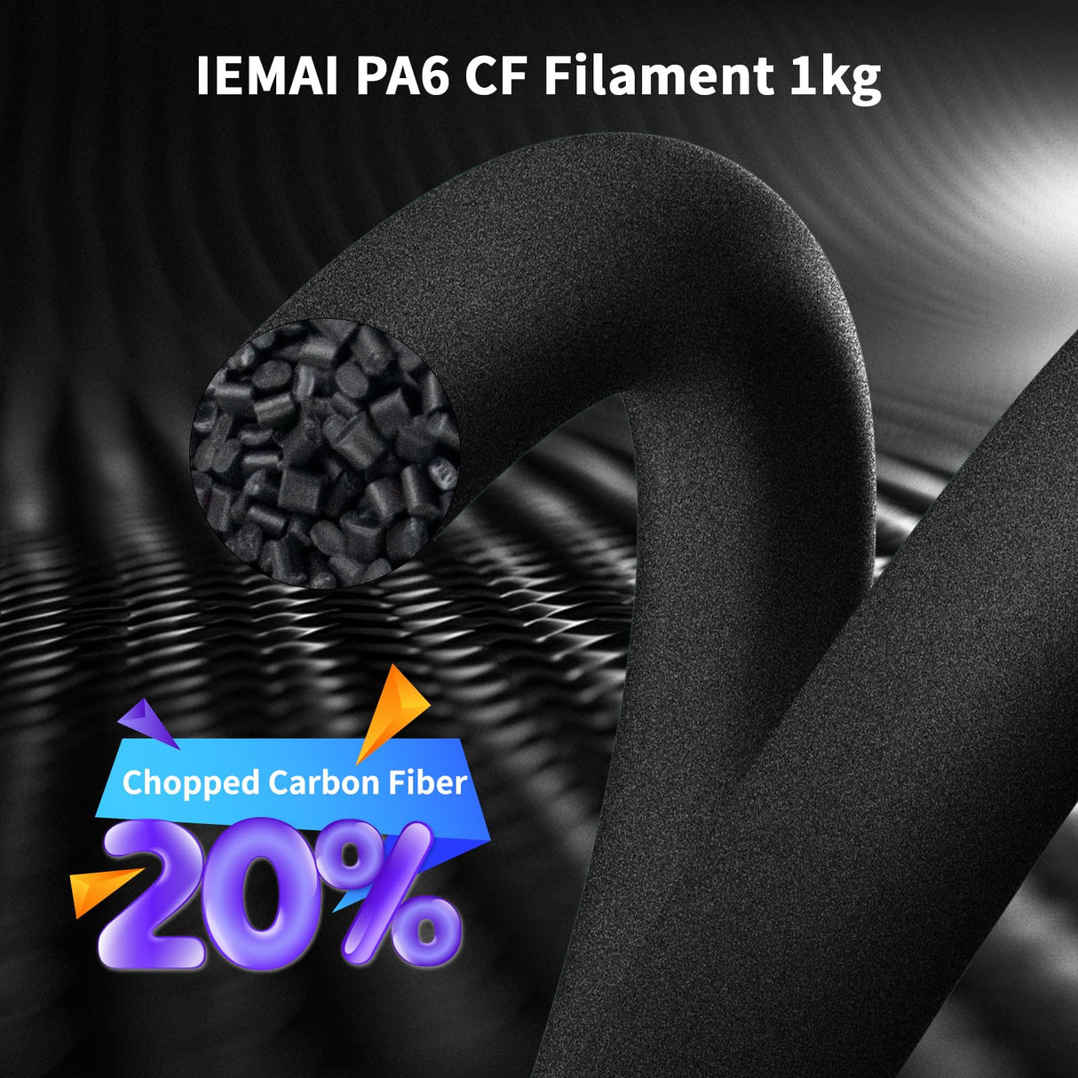 IEMAI Carbon Fiber Nylon Filament 1.75mm, Black PA6-CF 1kg Spool, High-Temp & Wear Resistant, High Strength & Rigidity 3D Filament for Functional Parts & Industrial Tools IEMAI