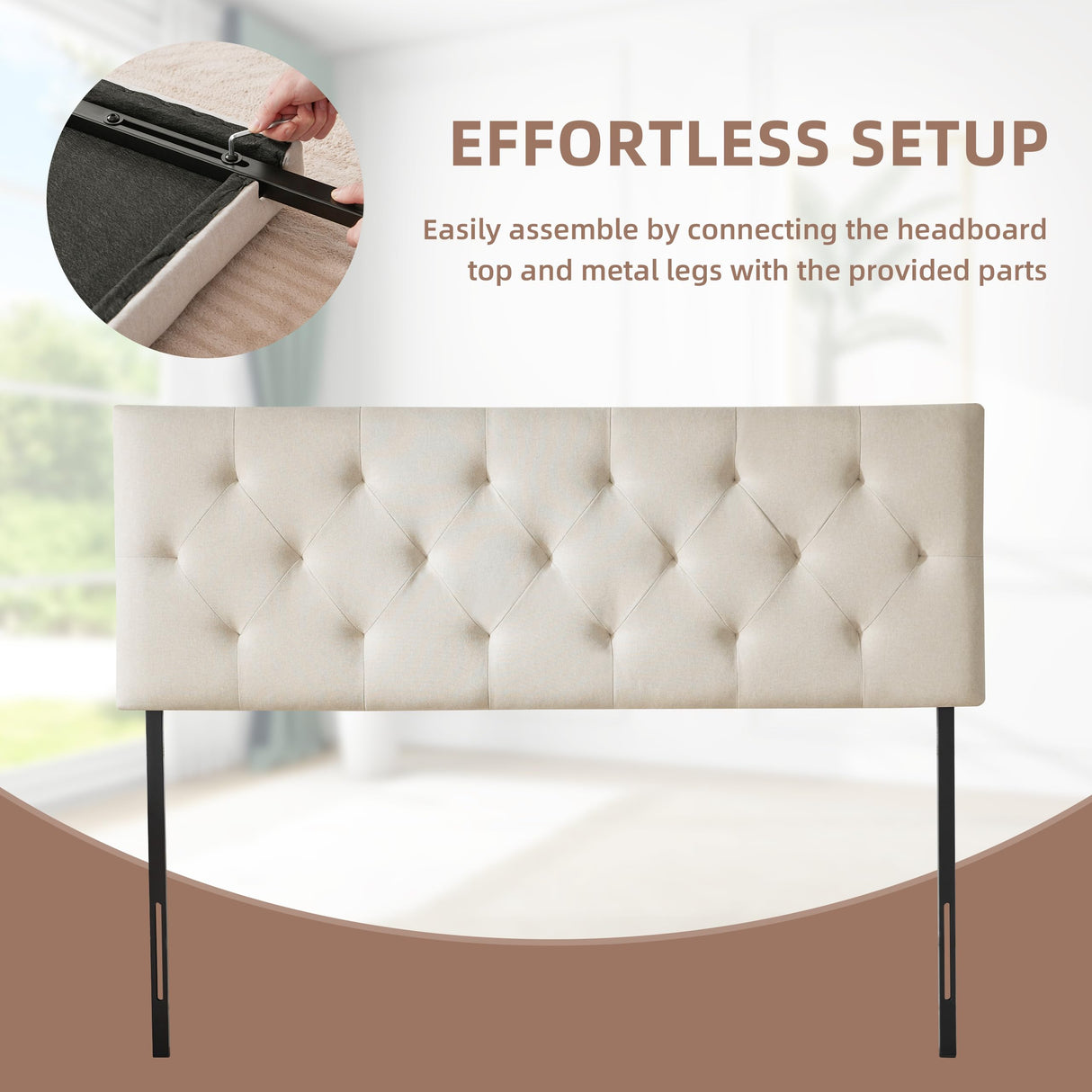 Howjoe Linen Upholstered Headboard Twin Size, Diamond Tufting Solid Wood Twin XL Headboard Only, Adjustable Height from 37” to 51” Head Board, Dorm Bed Frame or Wall Mount Headboards, Beige Howjoe