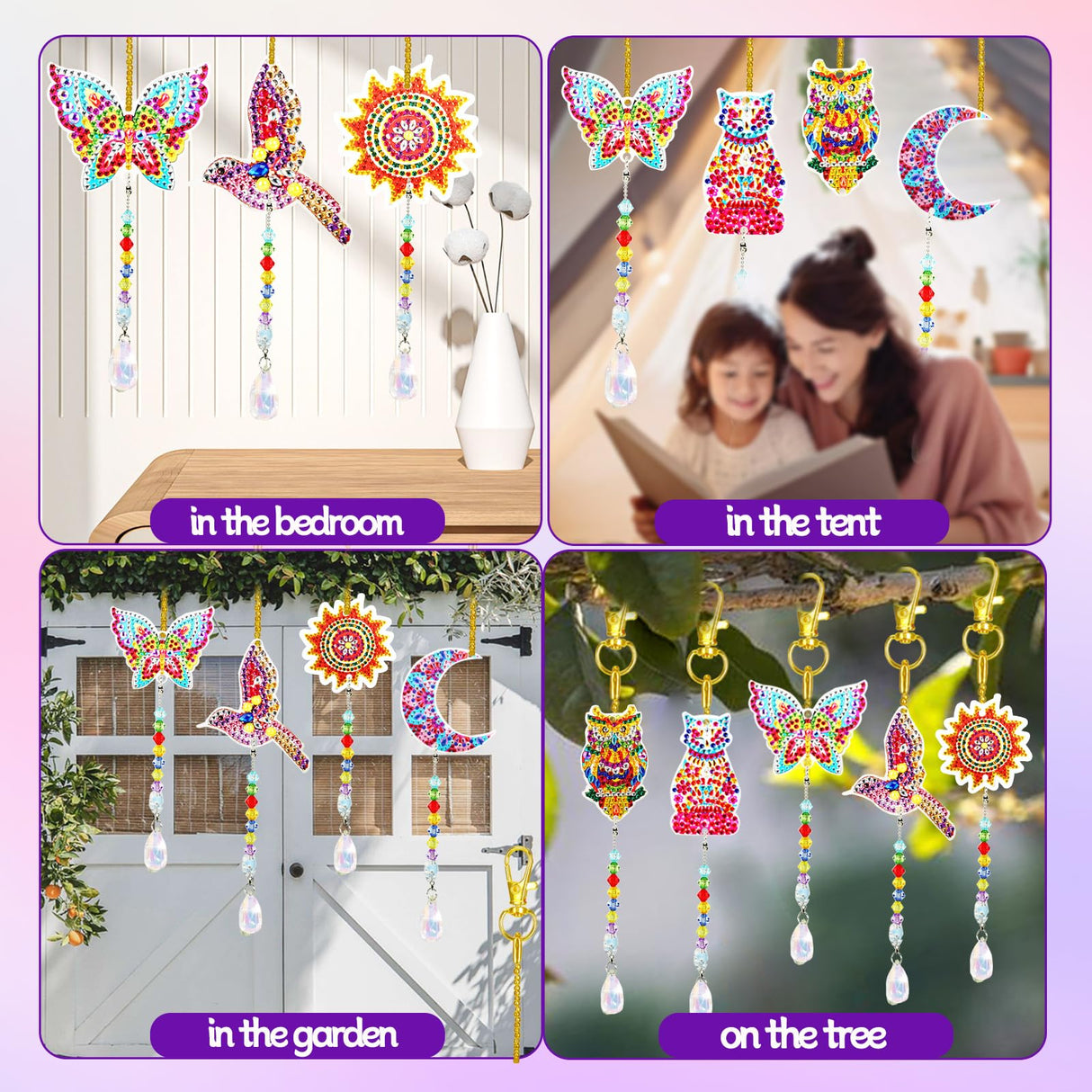Walact 6 Pcs Diamond Painting Suncatcher Wind Chime, Diamond Art Kits Double Sided DIY Crafts Hanging Ornaments for Adults Kids Home Garden Decorations WALACT
