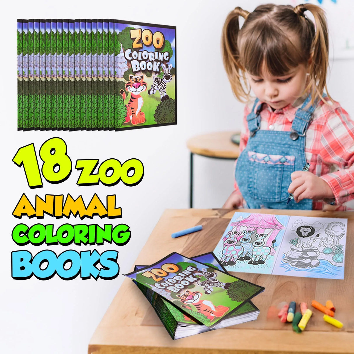 18Pcs Zoo Animal Coloring Books Bulk for Kids - 9"x11" Animal Party Favors with Jungle Safari Animals and Activity Sheets for Goodie Bags, Classrooms and Themed Birthday Supplies (Pack of 18) Bedwina