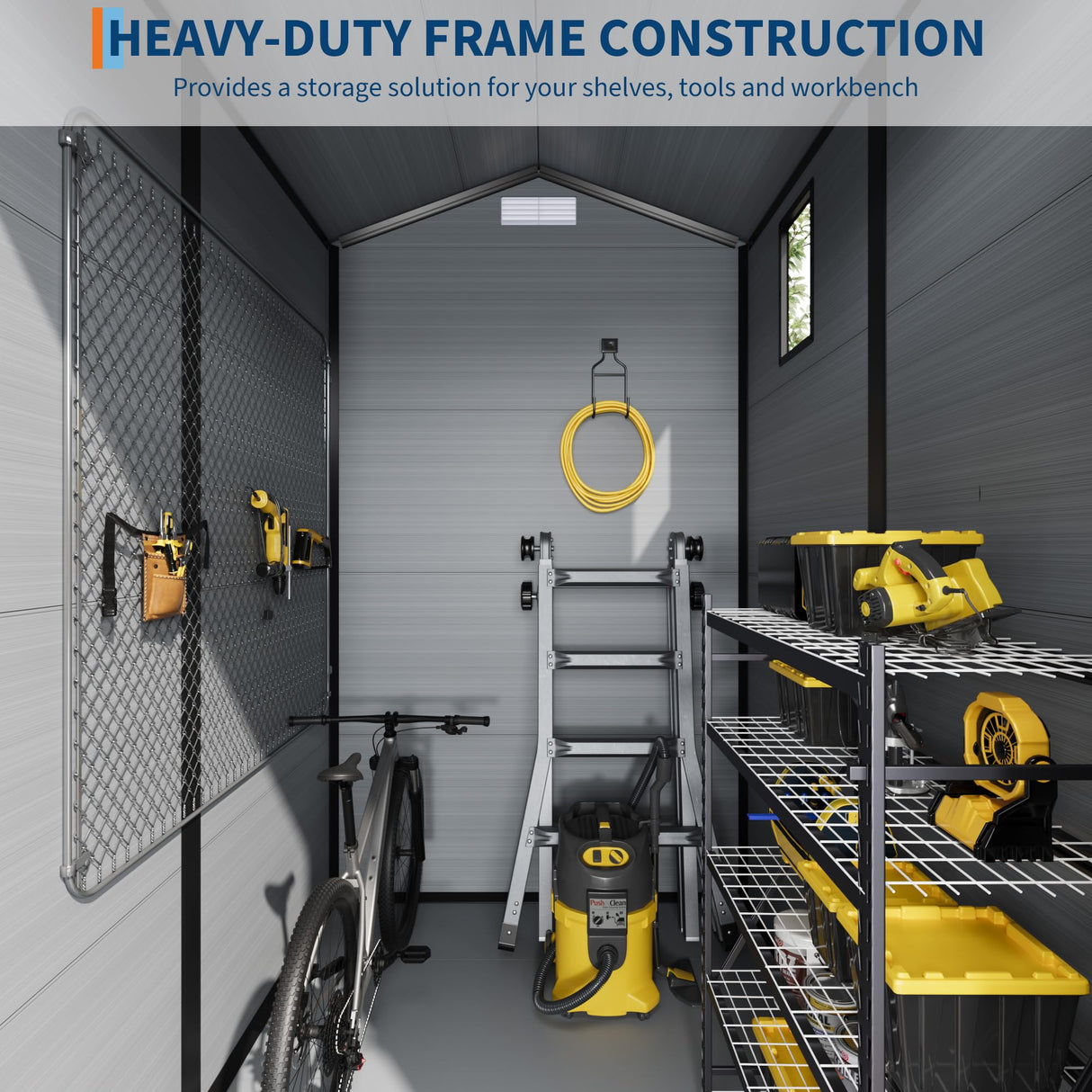 All-Weather Resin Shed with Window, Outdoor Plastic Garden Shed with Lockable Door and Vents, Outdoor Resin Storage Sheds for Tool, Bike, Backyard, Patio Reljofum