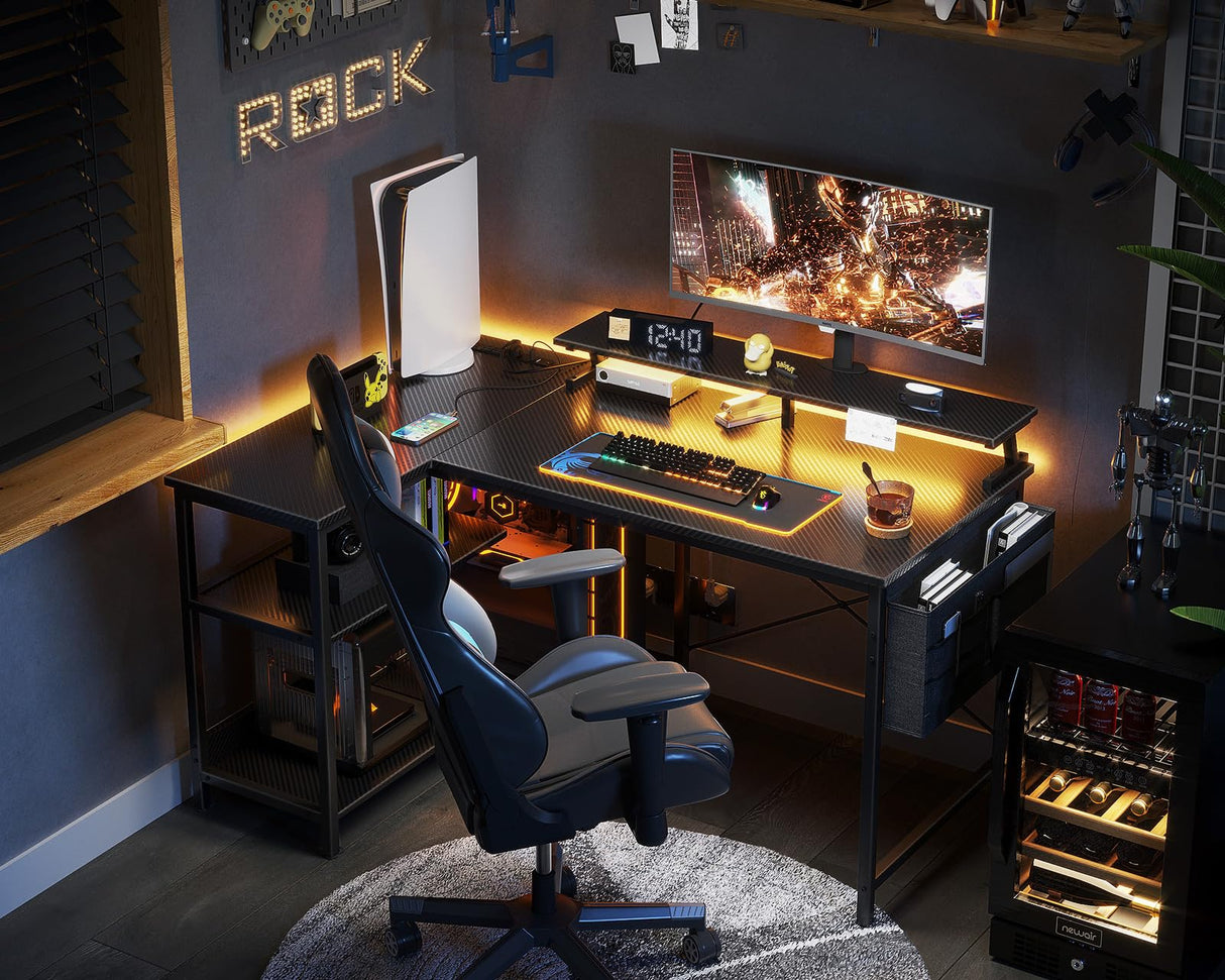 ODK 48 Inch Reversible L-Shaped Gaming Desk with USB Ports, LED Lights & Storage Solutions ODK