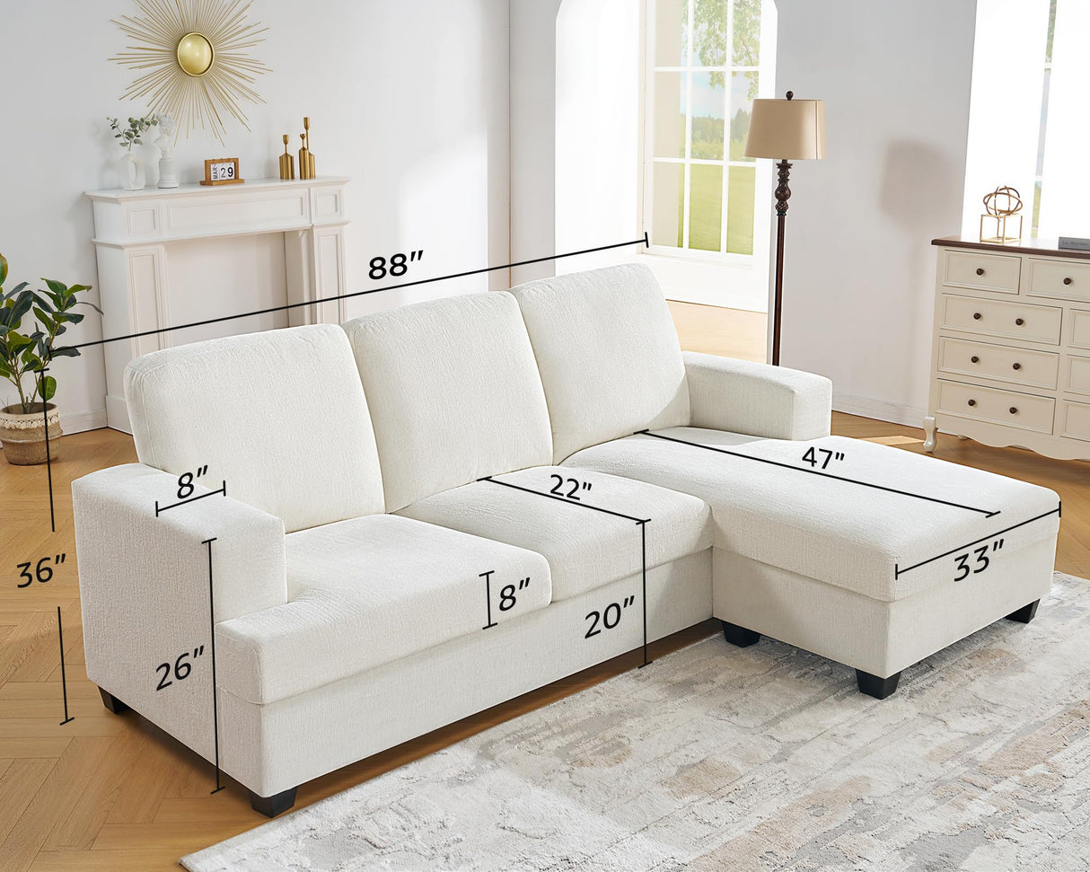 VanAcc 88 Inch Reversible L Shape Sofa, Convertible Sofa with Storage, L Shape Couch with Chaise, Comfy Couches for Living Room, Beige Chenille VanAcc