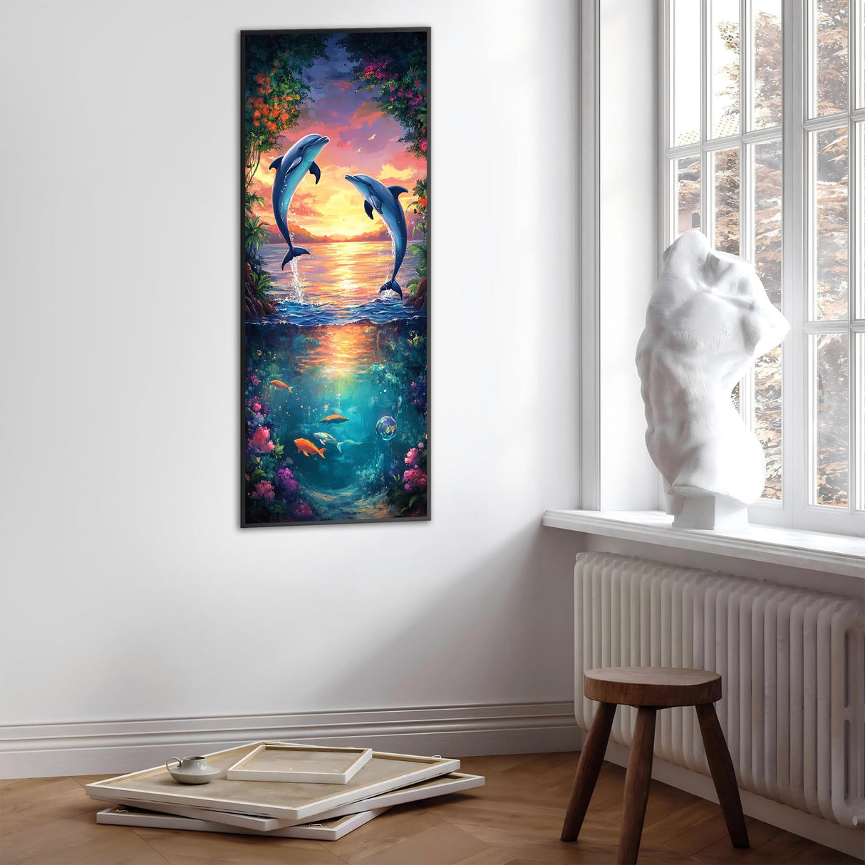 Kaliosy 5D Diamond Art Kits for Adults Dolphins, Large Size DIY Sea Life Diamond Painting Full Round Drill Crystal Art - Craft Cross Stitch Embroidery for Home Wall & Office Decor 11.81x31.5 inch Kaliosy