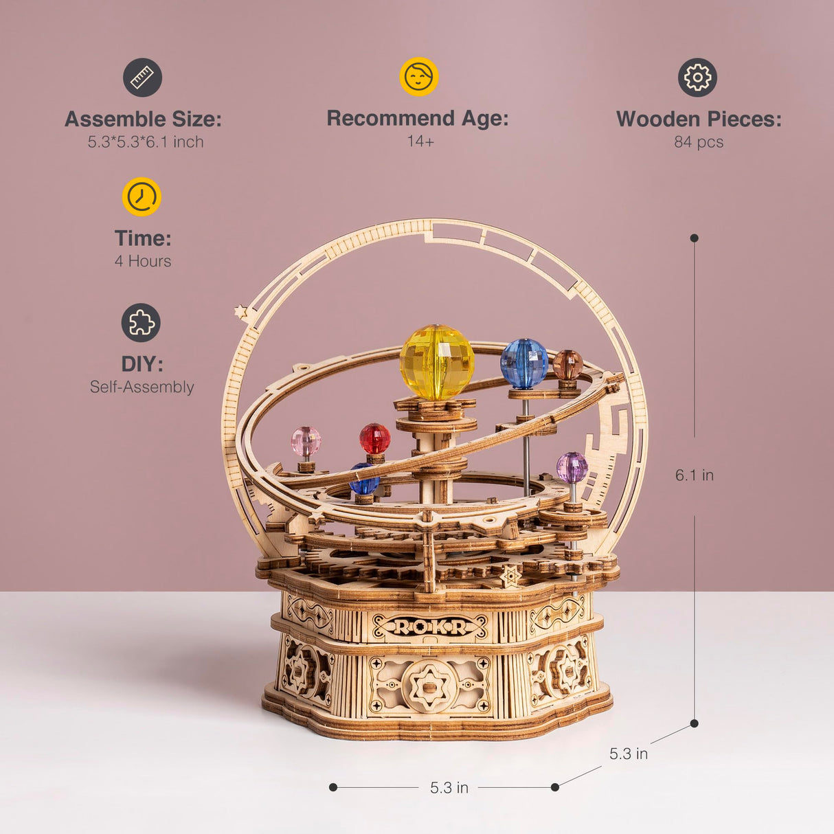 ROBOTIME 3D Puzzles for Adults Model Kits for Adults Hobbies for Men/Women Rotating Starry Night Wooden Puzzle Music Box AMK51 ROBOTIME