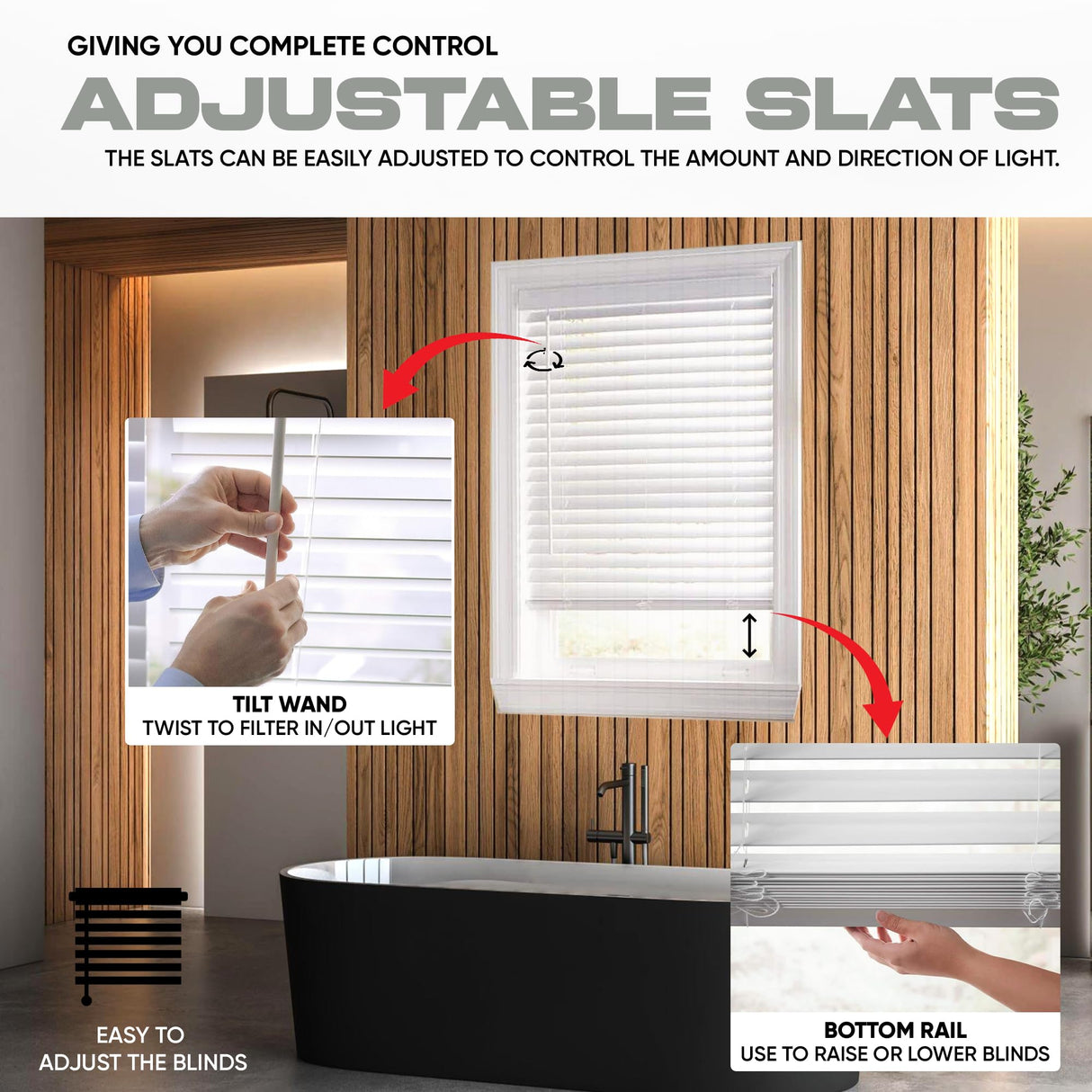 Customize Your Size - Blinds Emporium Cordless White 2" Inch Faux Wood Blind 28 1/2" (28 .5) W x 64" Inch Long Ultra Premium Blinds Emporium Of GA