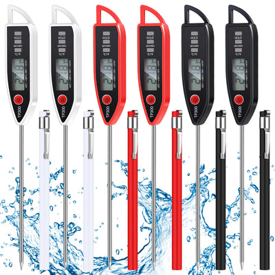 Copkim 6 Set Waterproof Food Thermometer for Water, Liquid, Candle and Cooking Digital Meat Thermometer with Long Probe Instant Read for Kitchen BBQ Grill Candy (Black,White,Red)