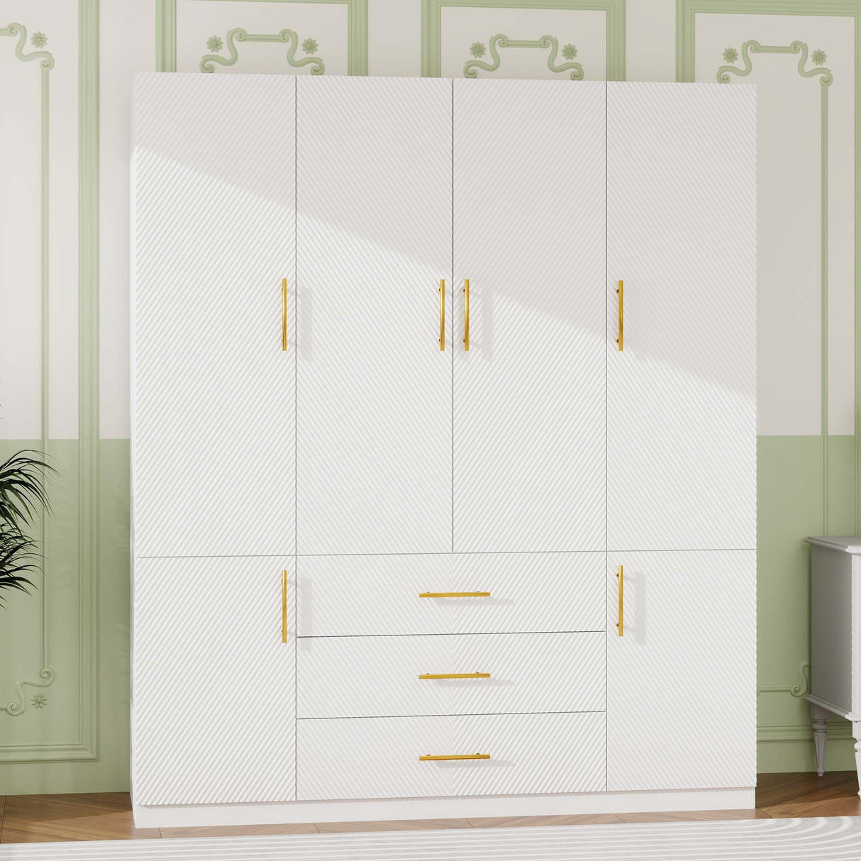 TemkTuek White Wardrobe Closet with Doors, 3 Drawers, Hanging Rods, Metal Handles, Large Capacity, Modern, Freestanding Armoire, Ideal for Bedroom 63.0" W x 20.47" D x 70.87" H (26) TemkTuek