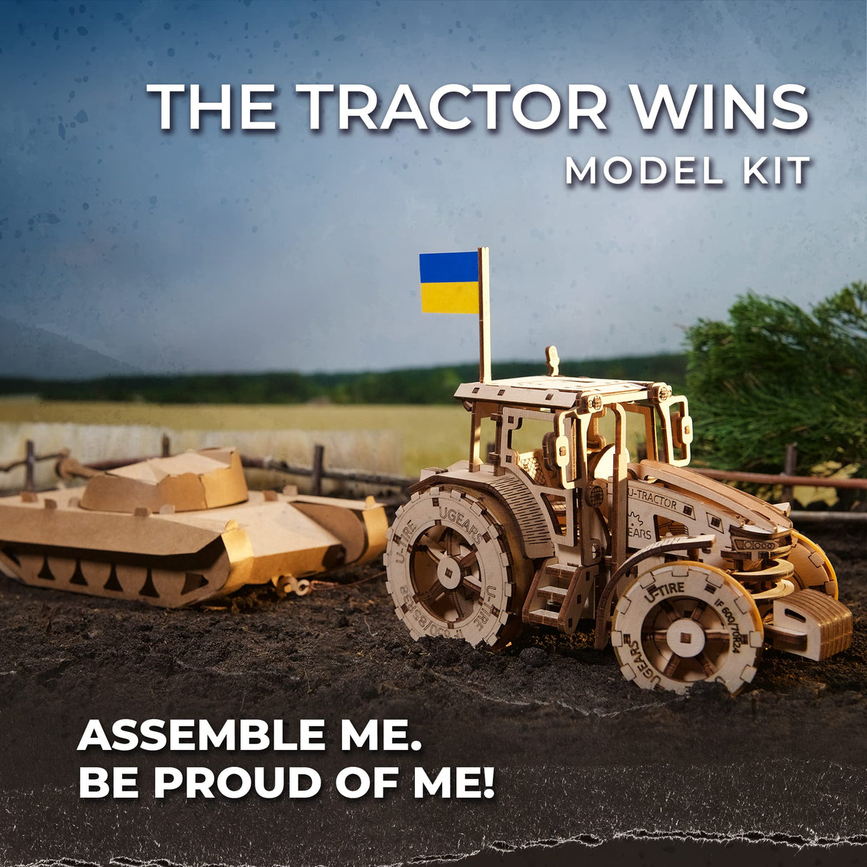 UGEARS The Tractor Wins Model Kits - Spring - Driven Model Tractor Kits to Build with Folding Paper Tank - 3D Wooden Tractor Model Kit for Self - Assembly - Mechanical 3D Puzzles for Adults and Kids UGEARS