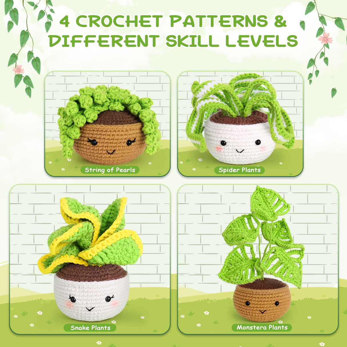 Crochetta Crochet Kit for Beginners, Crochet Starter Kits for Adults with Step-by-Step Video Tutorials, Learn to Crochet Kit Kids, Knitting Craft Supplies, Crochet Plants Indoor Home Decor(40%+ Yarn) Crochetta