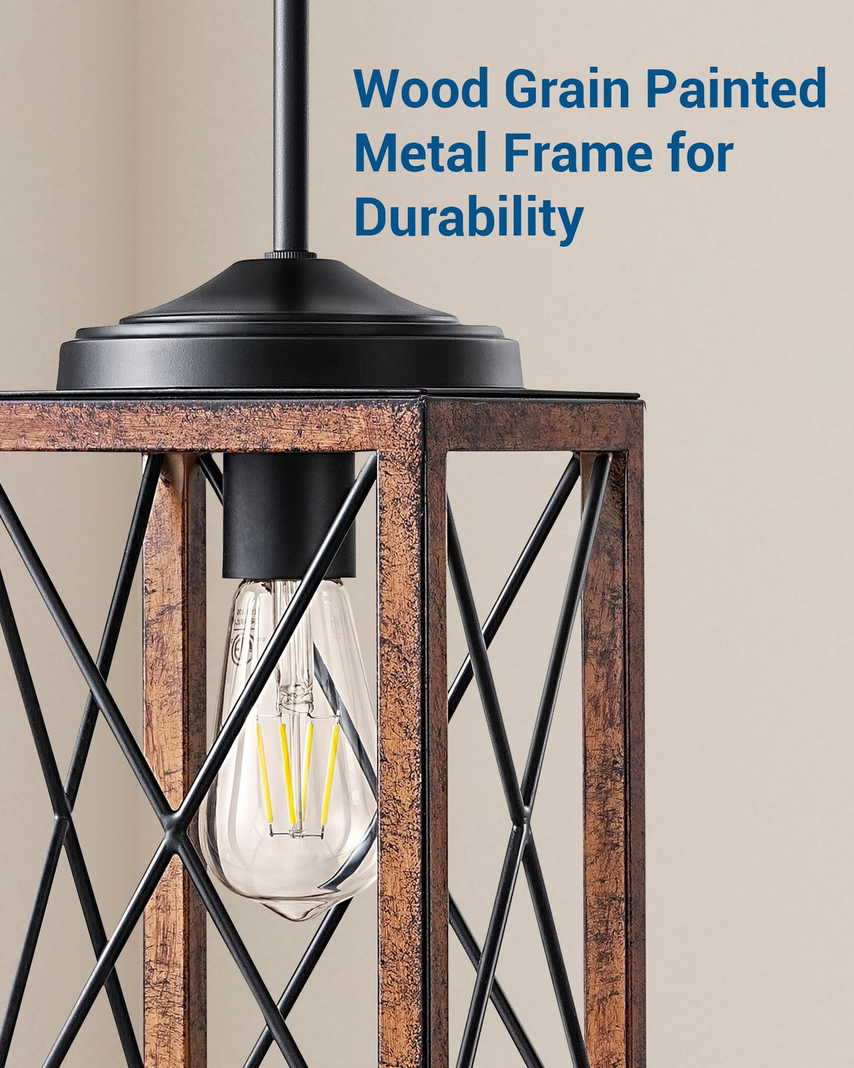 DEWENWILS Farmhouse Pendant Light, Metal Hanging Light Fixture with Wooden Grain Finish, 48 Inch Adjustable Pipes for Flat and Slop Ceiling, Kitchen Island, Bedroom, Dining Hall, E26 Base DEWENWILS