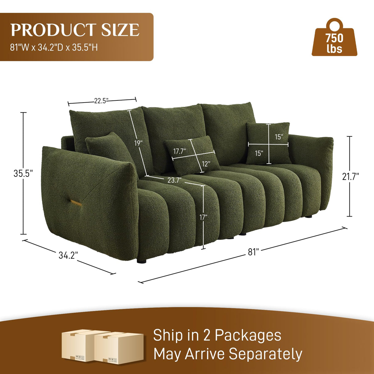 Wrofly Teddy Cloud Sofa Couch, Comfy Upholstered Sherpa Deep Seat Boucle Sofa, Cozy Modern 3 Seater Couch with 3 Pillows, Oversized Loveseat for Living Room Apartment Office, Olive Green Wrofly