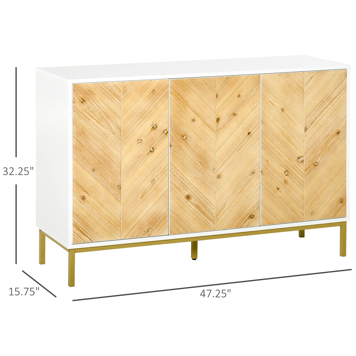HOMCOM 3 Door Sideboard Buffet Cabinet, Kitchen Cabinet, Coffee Bar Cabinet with Chevron Pattern, Adjustable Shelf and Metal Legs, Natural Wood HOMCOM