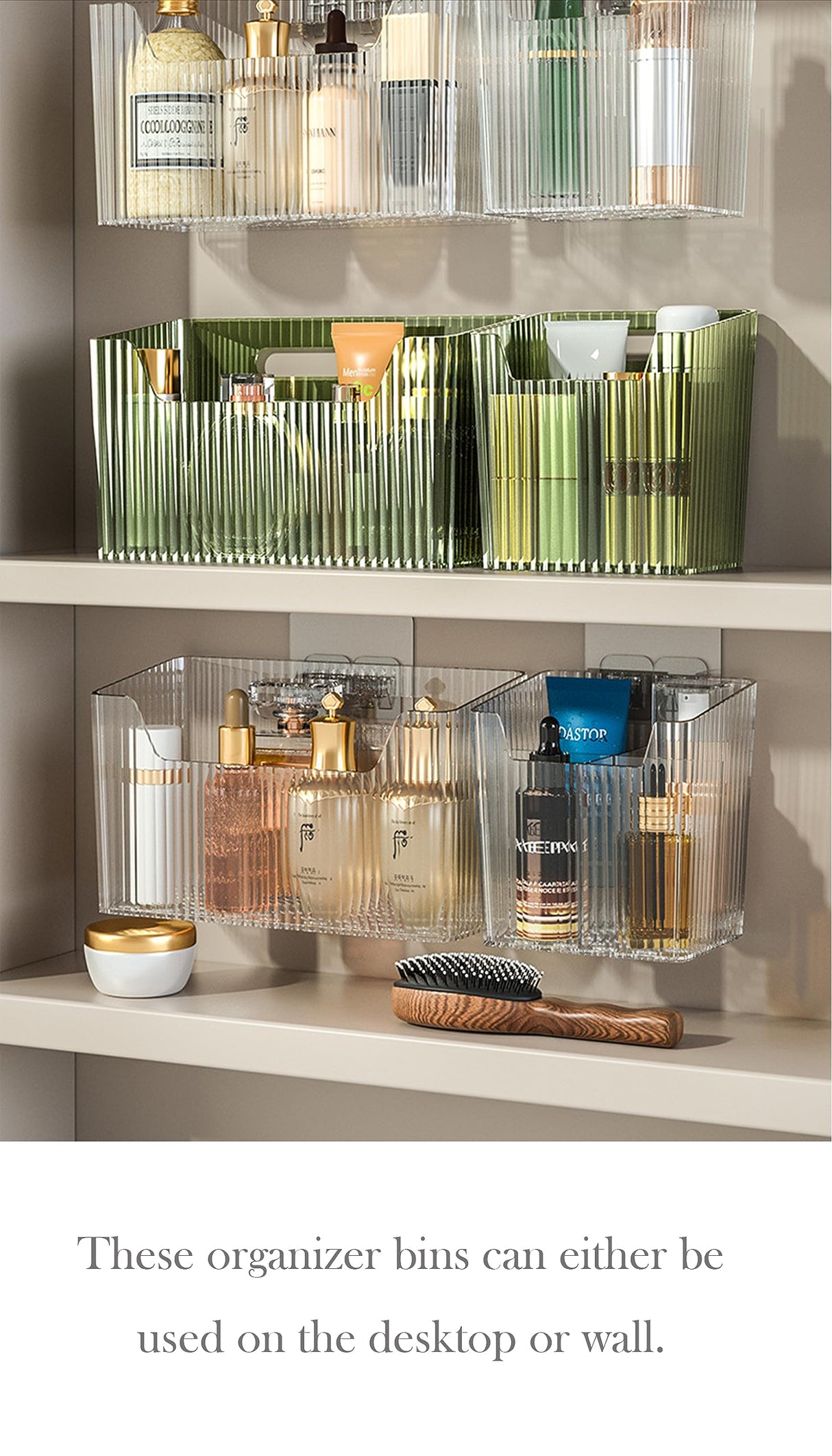 Set Of 2 Storage Organizer Bins Wall Mounted Organizer Basket, Shower Caddy Stackable Clear Plastic Makeup Organizer Adhesive Hanging Bin for Bathroom, Kitchen, Cabinet, Pantry, BPA Free, Large, Clear Lae Nuvole