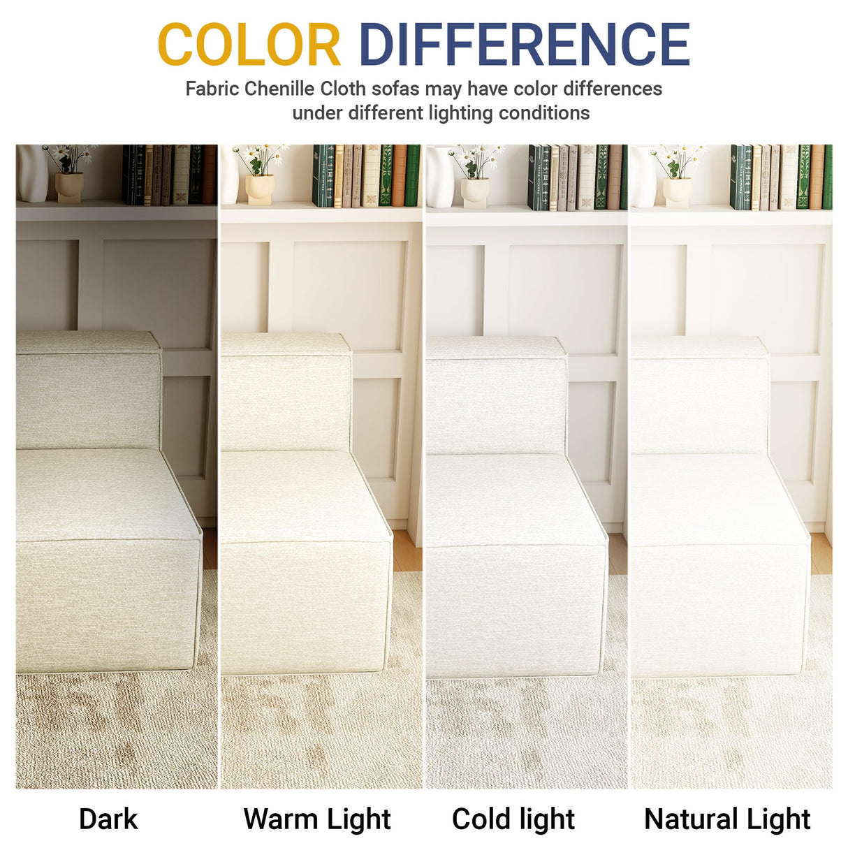 KOBY HOME 38“ Modular Sectional Sofa Convertible Cube Thick Couch Seat Set, Combine L-Shaped U-Shaped, Free Assembly, Space-Saving for Living Room, Fabric Chenille Beige White (Only Armless) KOBY HOME