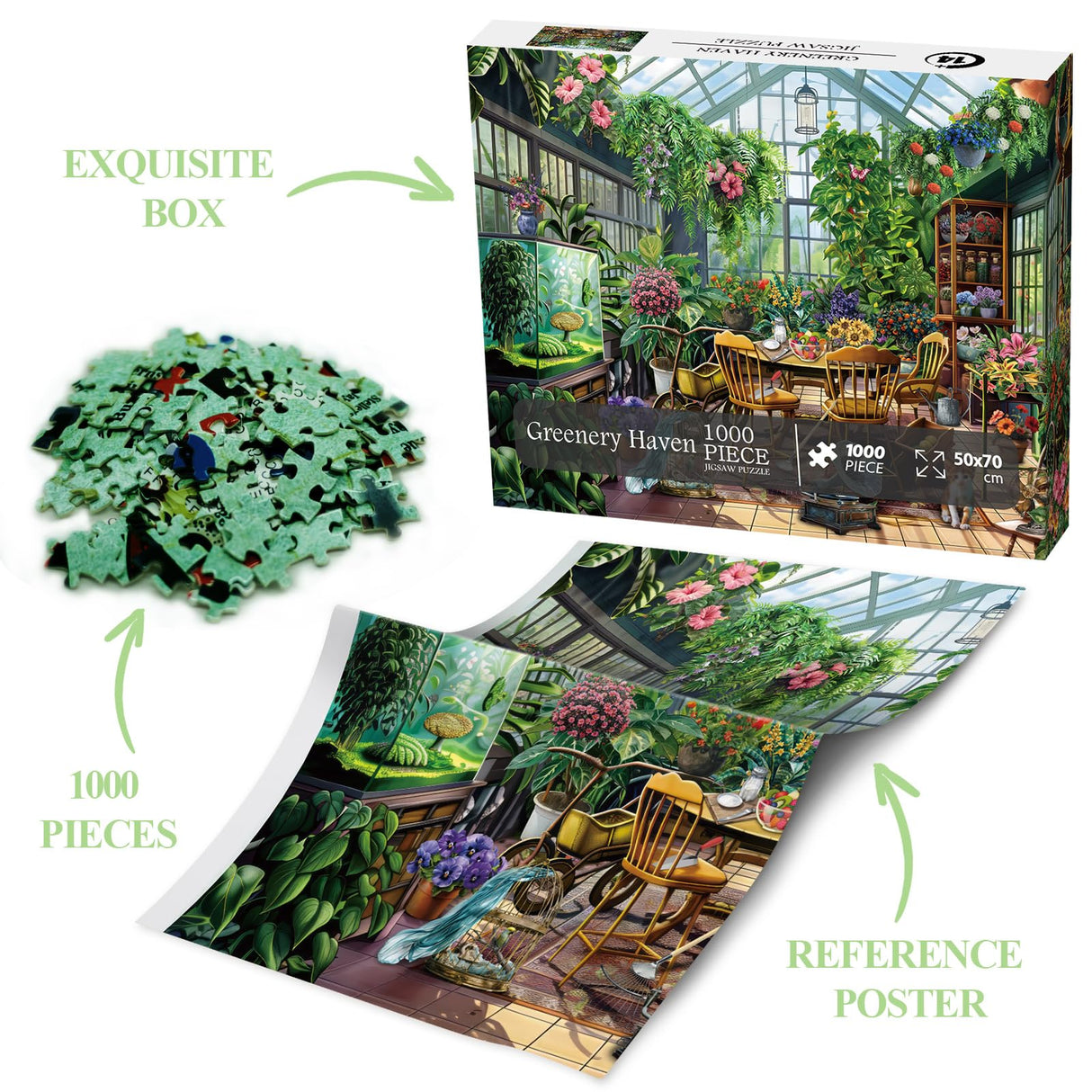 Flower Plant Garden Puzzle 1000 Pieces for Adults, Spring Greenhouse Jigsaw Puzzle Botanical, Colorful Floral Puzzle BBOLDIN