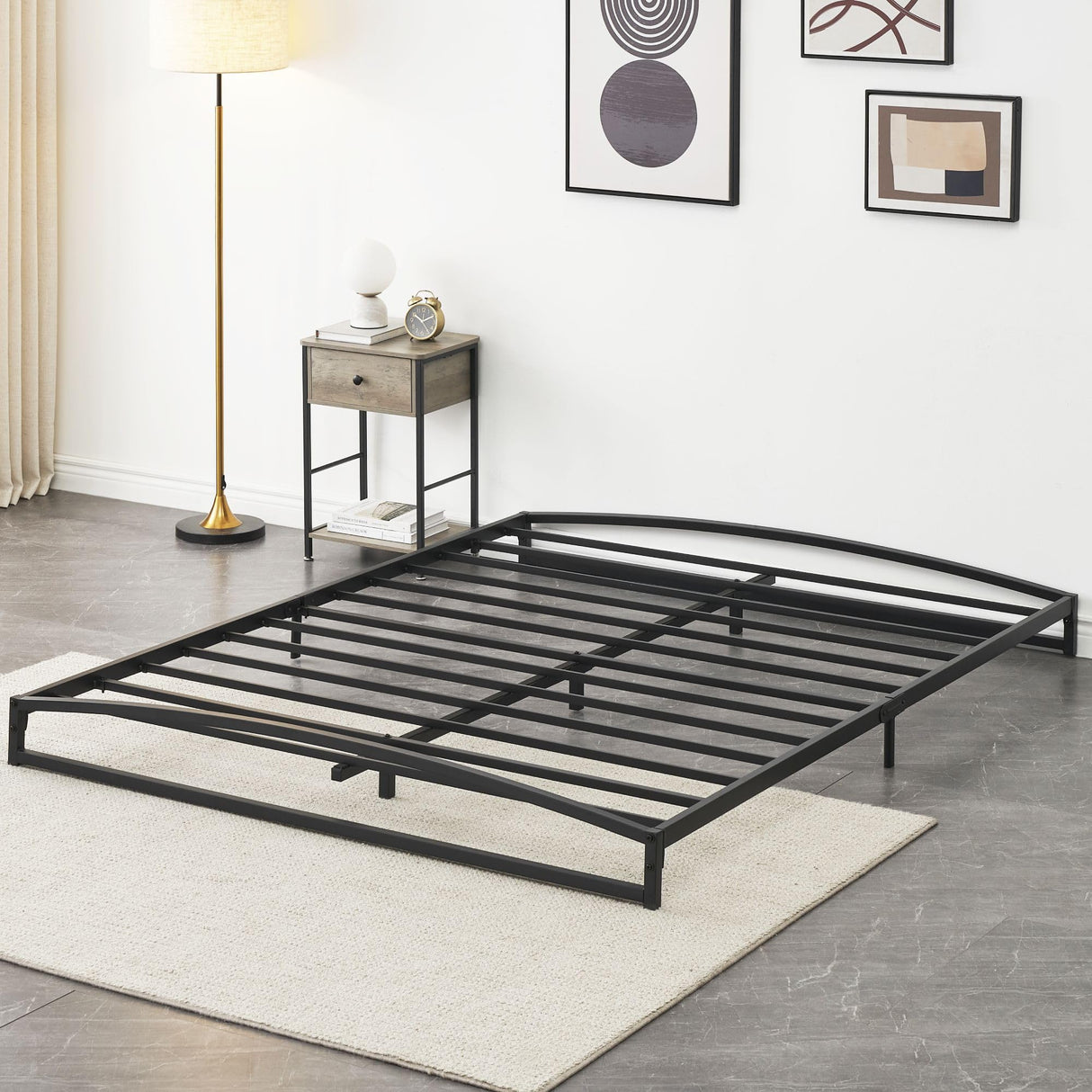 GAOMON Low Bed Frame Queen Size, 6 Inch Heavy Duty Metal Platform Queen Bed Frame with Arch Design, Easy Assembly, Strong Bearing Capacity, Under Bed Storage, No Box Spring Needed - Black GAOMON