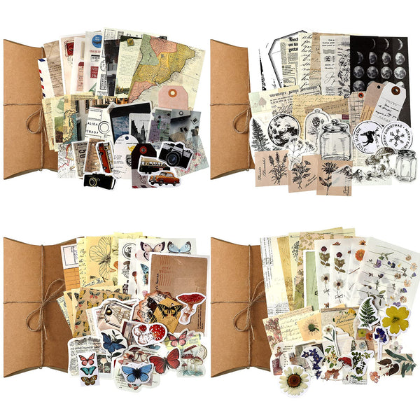 120 Pcs Vintage Aesthetic Scrapbook Kit Junk Journaling Supply with Re ...