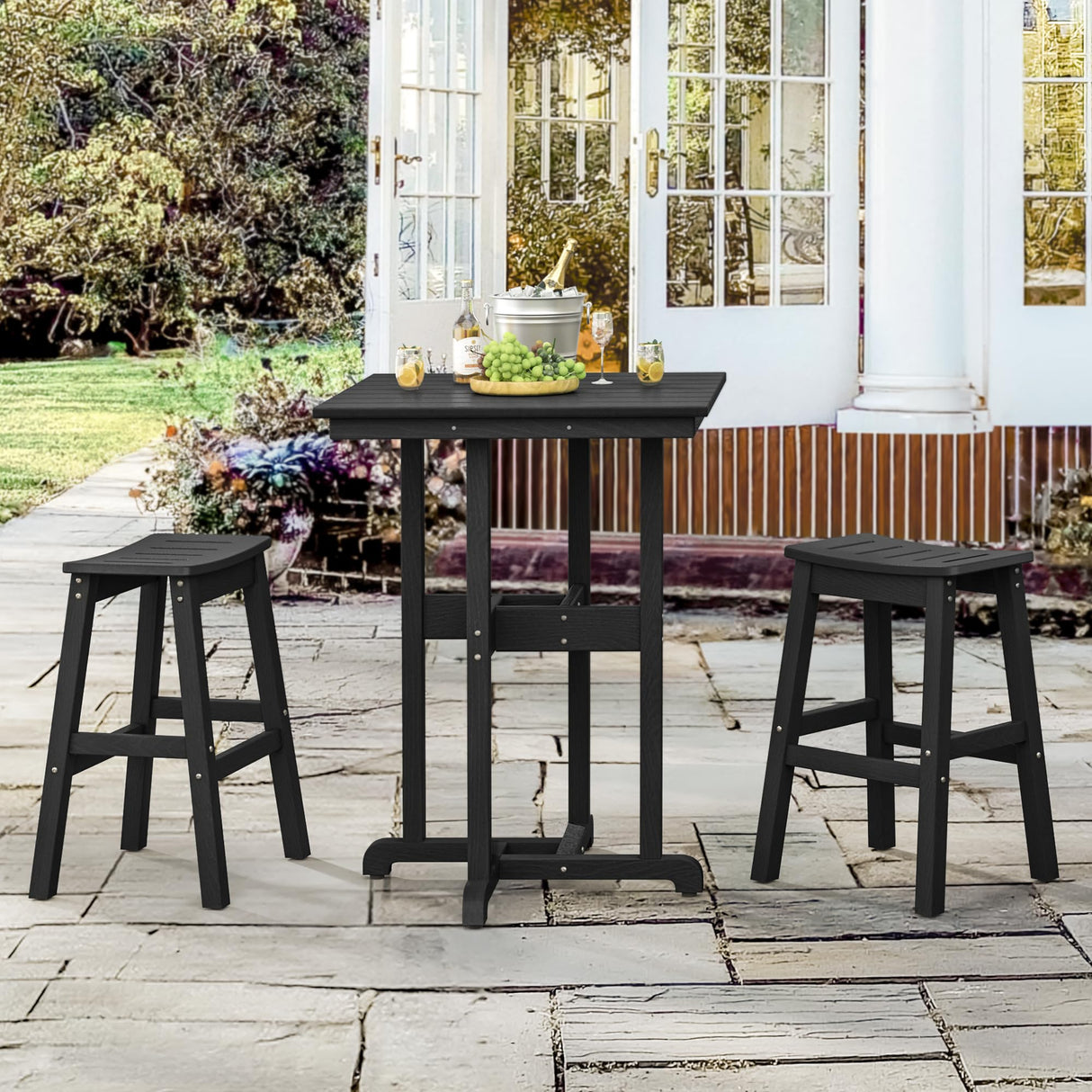 Homenjoy 37.5" H Outdoor Bar Table,HDPE Bar Height Table with Weather Resistant Top, Square Outdoor Patio Table, Black Homenjoy