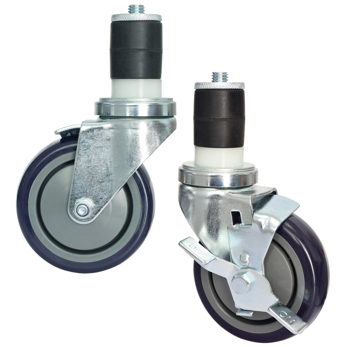 MySit 4 inch Work Table Caster Wheels for Commercial Kitchen Prep Tables, Expanding Stem Casters Set of 4 with Locking Brakes Fit Both 1-1/2" and 1-5/8" Leg Tube Adapter for Stainless Steel Worktable MySit
