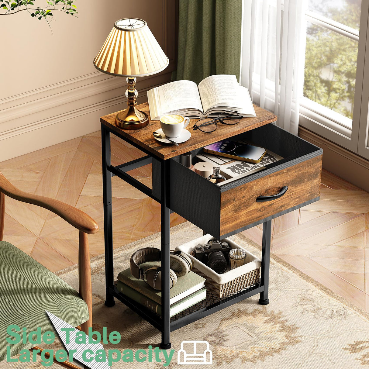 Kitstorack Night Stands Set of 2,End Tables with Drawer for Bedroom Side Table for Home, Small End Table Brown Wood Night Stand Bedroom Nightstands Bedside Table Set of 2 Bedroom Furniture Kitstorack