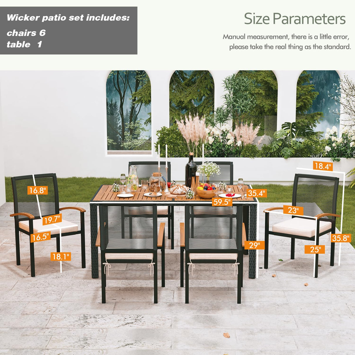 AERBUSKE 7 Pieces Outdoor Table and Chairs Set Outdoor Patio Furniture Set Wicker Patio Dining Sets for 6 Patio Table and Chairs Set Outdoor Furniture Set for Garden Yard ARTBUSKE