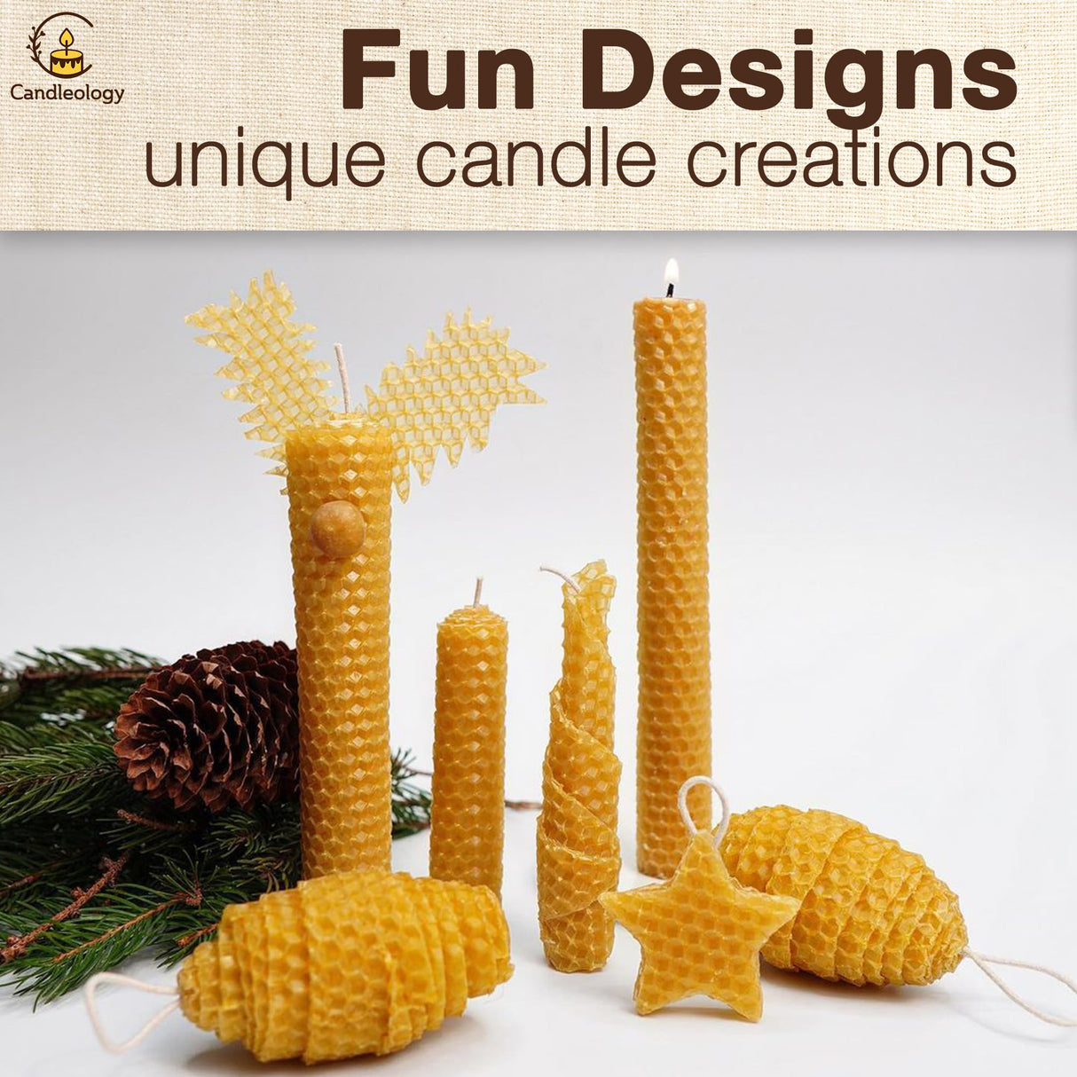 Beeswax DIY Candle Making Kit - Natural Candle Rolling Kit for Beginners with 7 Beeswax Sheets & Multiple Decorations to Make Candles Candleology