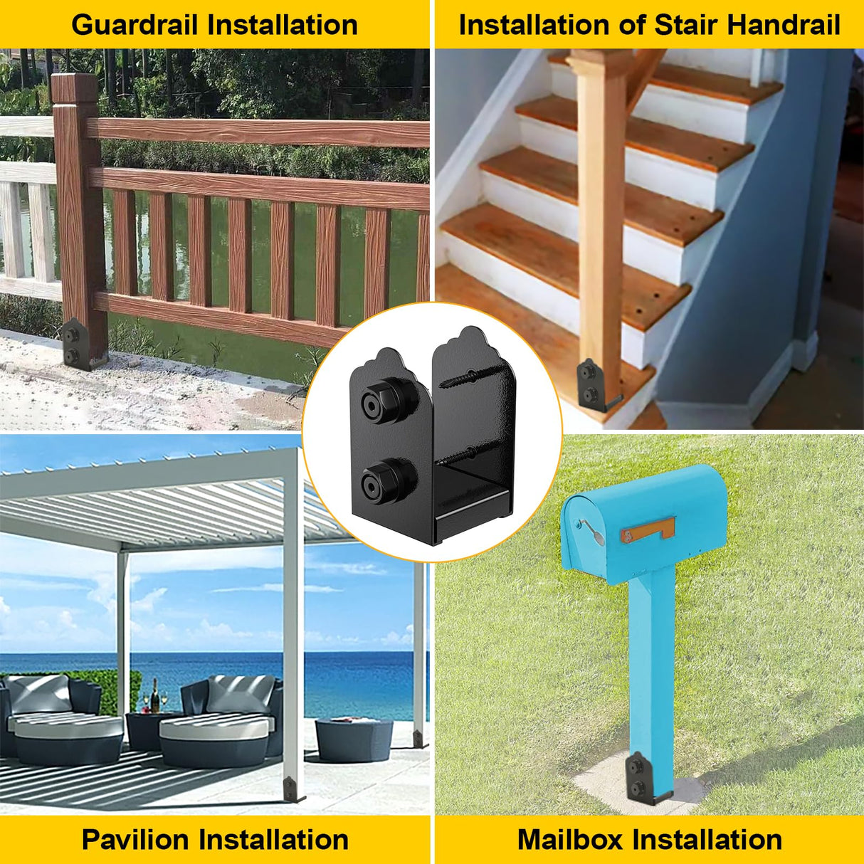 FMhotu 4x4 Post Base, 4Pcs Stainless Steel Post Anchor Bracket (Internal 3.5 x 3.5), Adjustable Post Base for Pavilion Deck Porch Handrail Railing Support Decorative Anchor Plate FMhotu