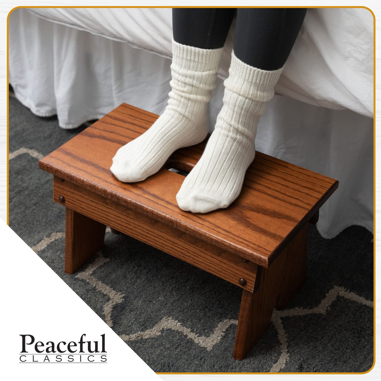 Peaceful Classics Step Stool - Amish Handmade Kids Step Stool - Bathroom, Bedroom, Living Room Or Kitchen Step Stool for Adults - Multipurpose Foot Stool Made of Solid Oak (9" High, Harvest) Peaceful Classics