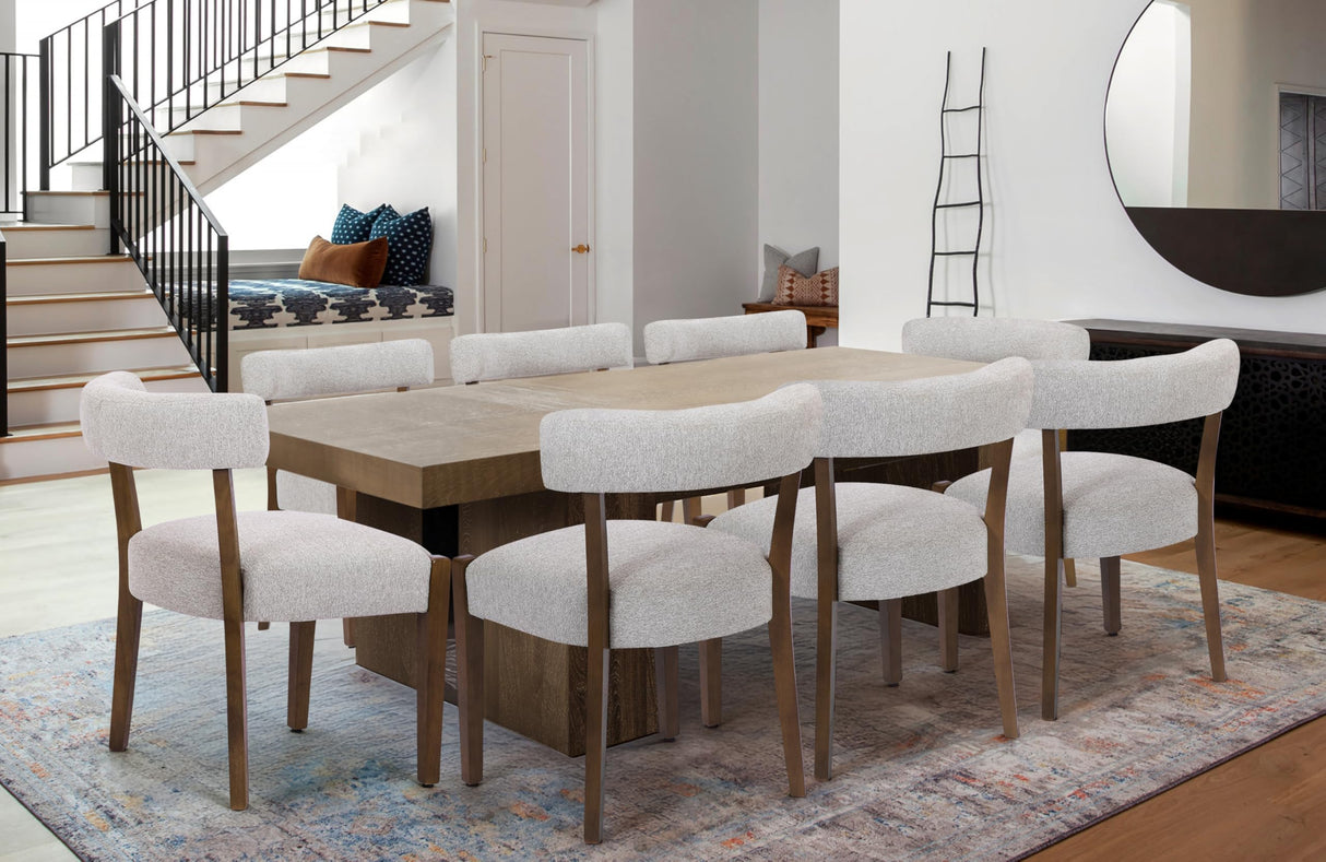 RNKSFX Wooden Dining Chairs Set of 8 Upholstered Kitchen & Dining Room Linen Fabric Chairs Mid Century Modern Dining Woven Chairs Low Back, Beige Fabric RNKSFX