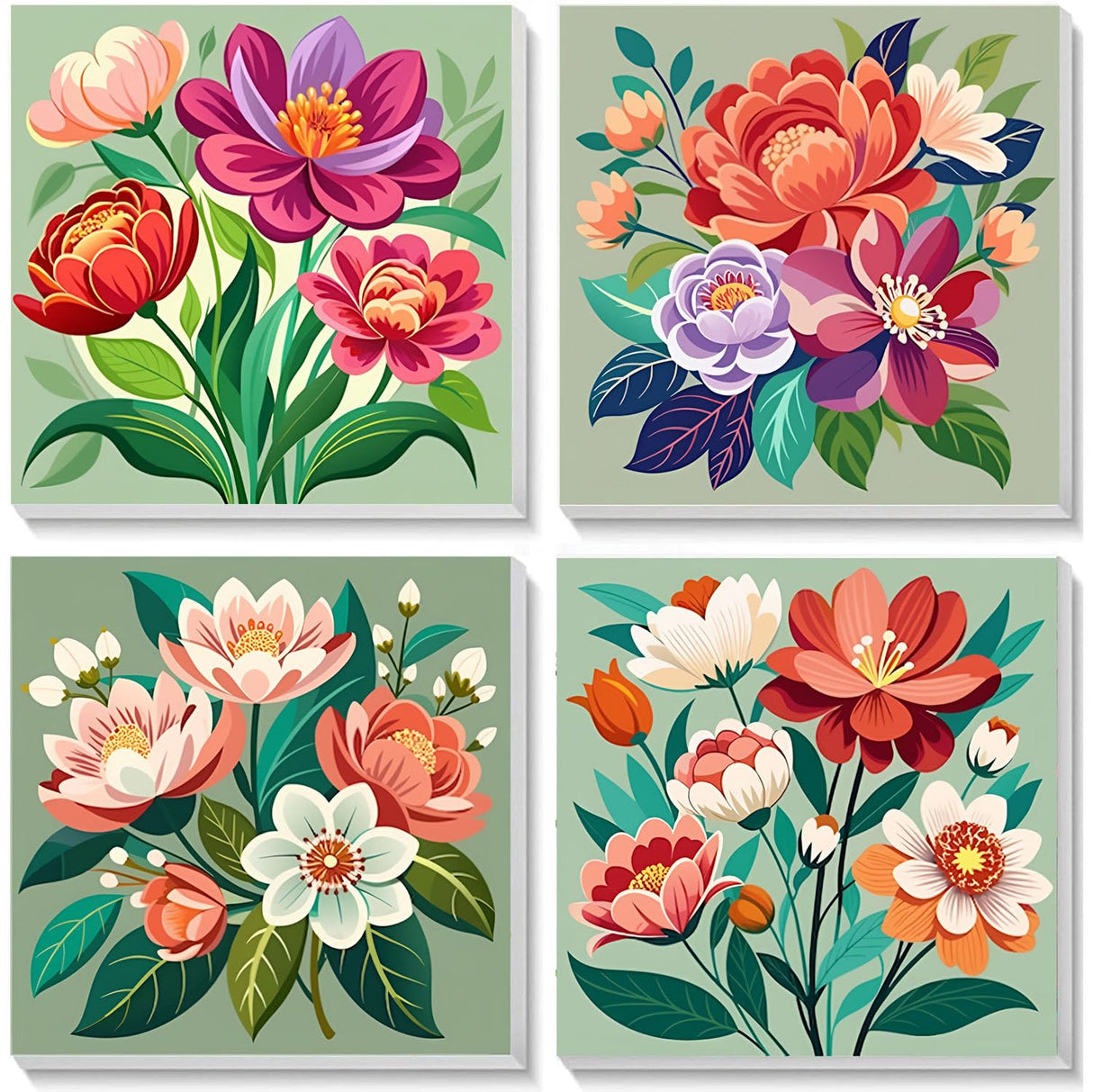 Sretoul Flowers Paint by Numbers Kit for Adults Framed 4 Pack- Flowers Paint by Numbers Kits on Canvas with Frame for Home Decor 8X8 Inch Sretoul