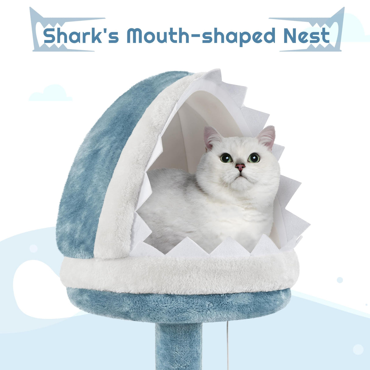 Yaheetech Cat Tree, 72.5inch Ocean-Themed Cat Tree Tower, Multi-Level Large Cat Tree for Indoor Cats with Shark's Mouth Bed & 2 Big Condos & 2 Wide Perches & Funny Toys, Blue & White Yaheetech