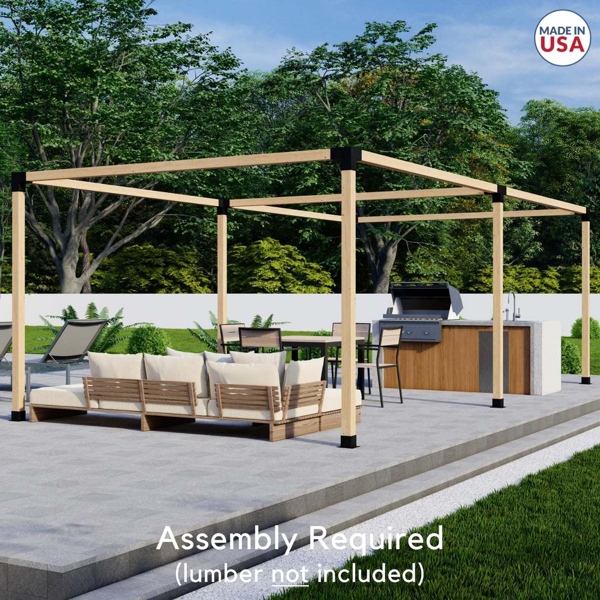DIY Freestanding 20x12 Pergola Kit - Frame Only (Made in The USA with American Steel) Zen Pergolas