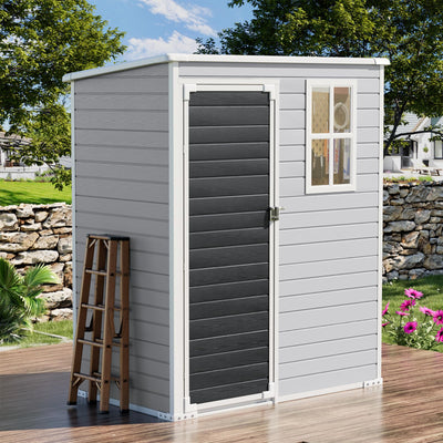 SELLERWE 5x3 FT Outdoor Storage Shed, Waterproof Thicker Small Resin Shed with Floor & Lockable Door & Window & Vents, Plastic Tool Shed for Backyard, Patio, Poolside, Outside, Dove Grey
