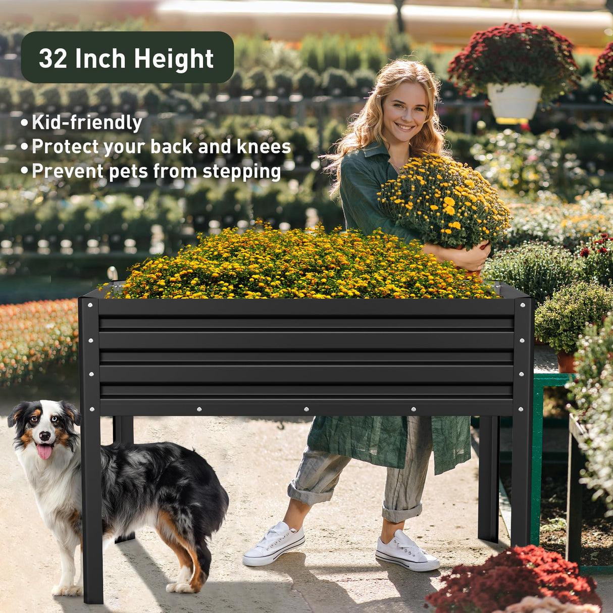 mestyl Galvanized Raised Garden Bed Outdoor for Vegetables Flowers Herb, Elevated Metal Planter with Legs, Metal Garden Box for Gardening Backyard, Easy Assembly, 48x24x32in, Black mestyl