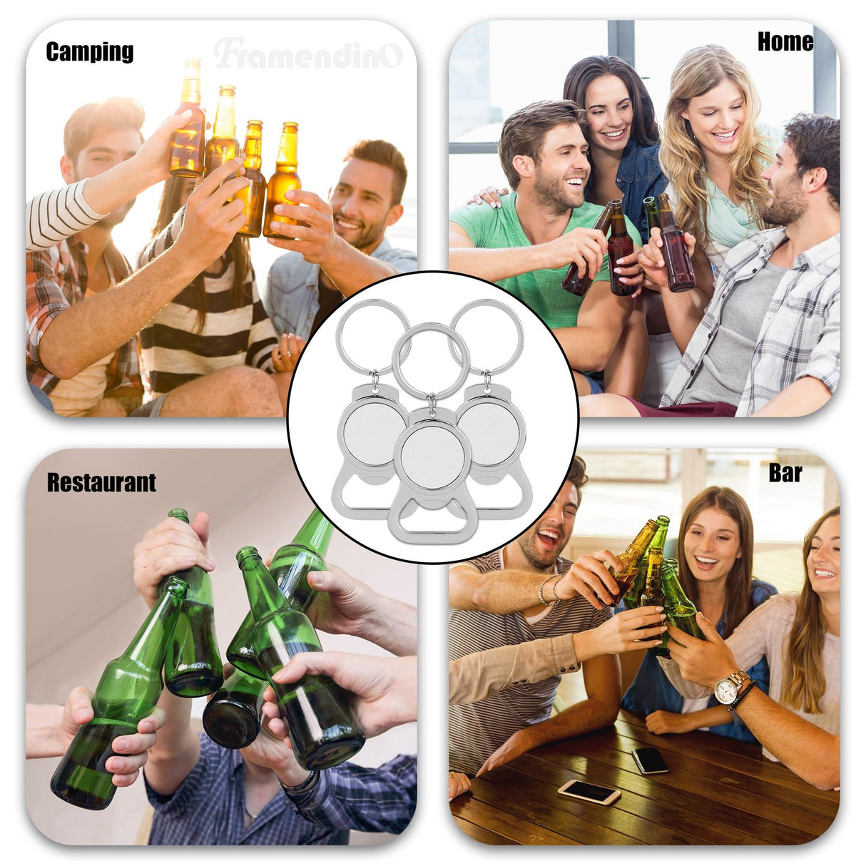 Framendino, 60 Pack Sublimation Blank Keychains Metal Bottle Opener Transfer Keychain Key Rings for DIY Personalized Photos (Round) Framendino