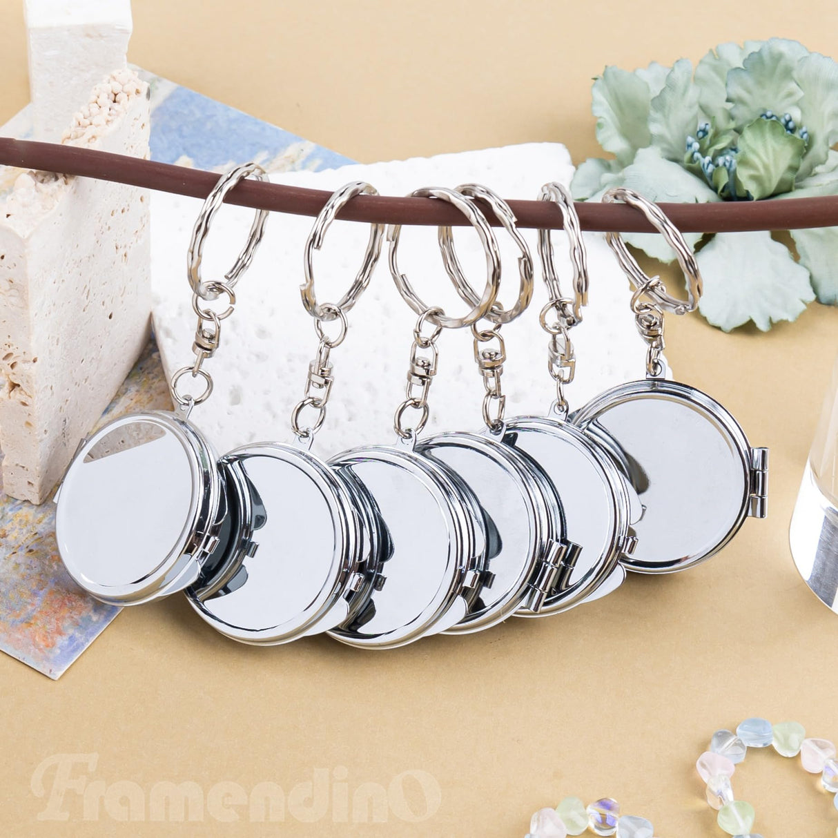 Framendino, 6 Pack Sublimation Blanks Pocket Mirror Heat Transfer Compact Travel Folding Mirrors for Makeup Round Silver Framendino