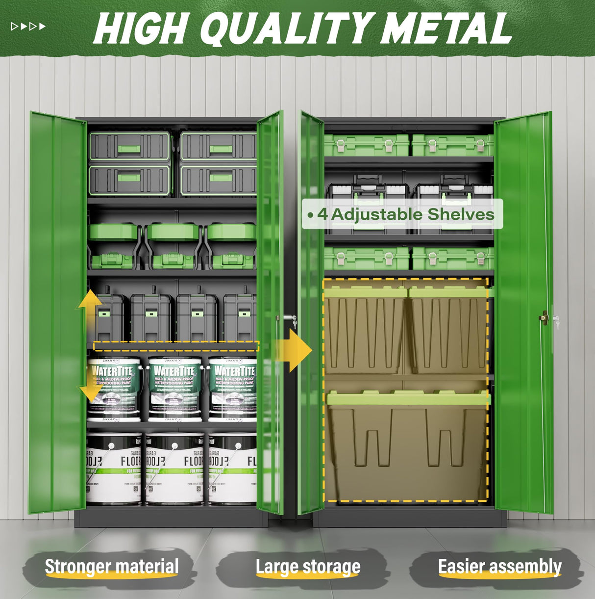 Greenvelly Metal Garage Storage Cabinet,72" Steel Locking Garage Storage Cabinet with Doors and Shelves,Metal Office Storage Cabinet for Home,School,Garage(Black Green 36" W x18 D) Greenvelly