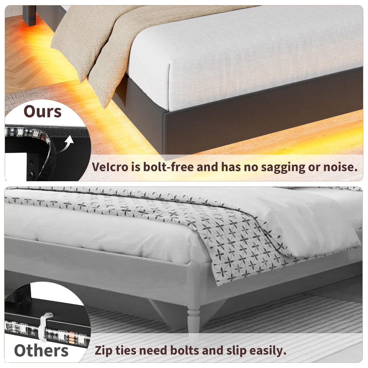 GarveeHome King Floating Bed Frame with LED Lights & Charging Station, Upholstered Platform Beds with Storage Headboard & Folding Shelves Storage, Metal Slats Support, No Box Spring Needed, Black GarveeHome