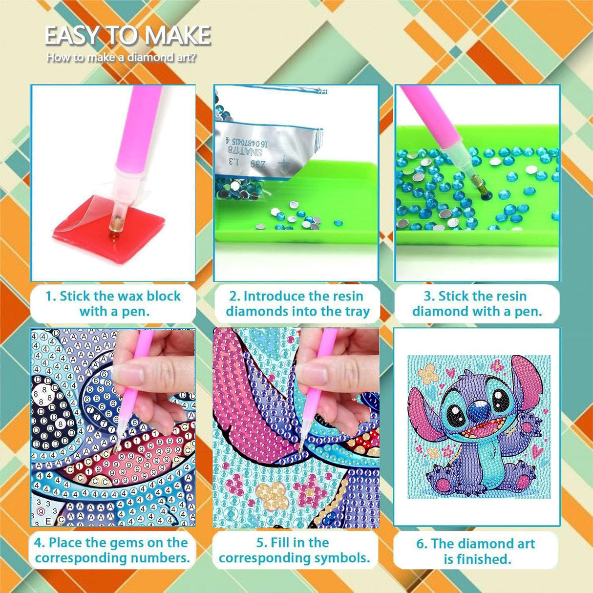 Sretoul 6 Pack Cartoon Diamond Art Kits for Kids- 6 Pack Small Diamond Art Painting, Arts and Crafts for Kids Ages 4-8-12 6X6 Inch Sretoul