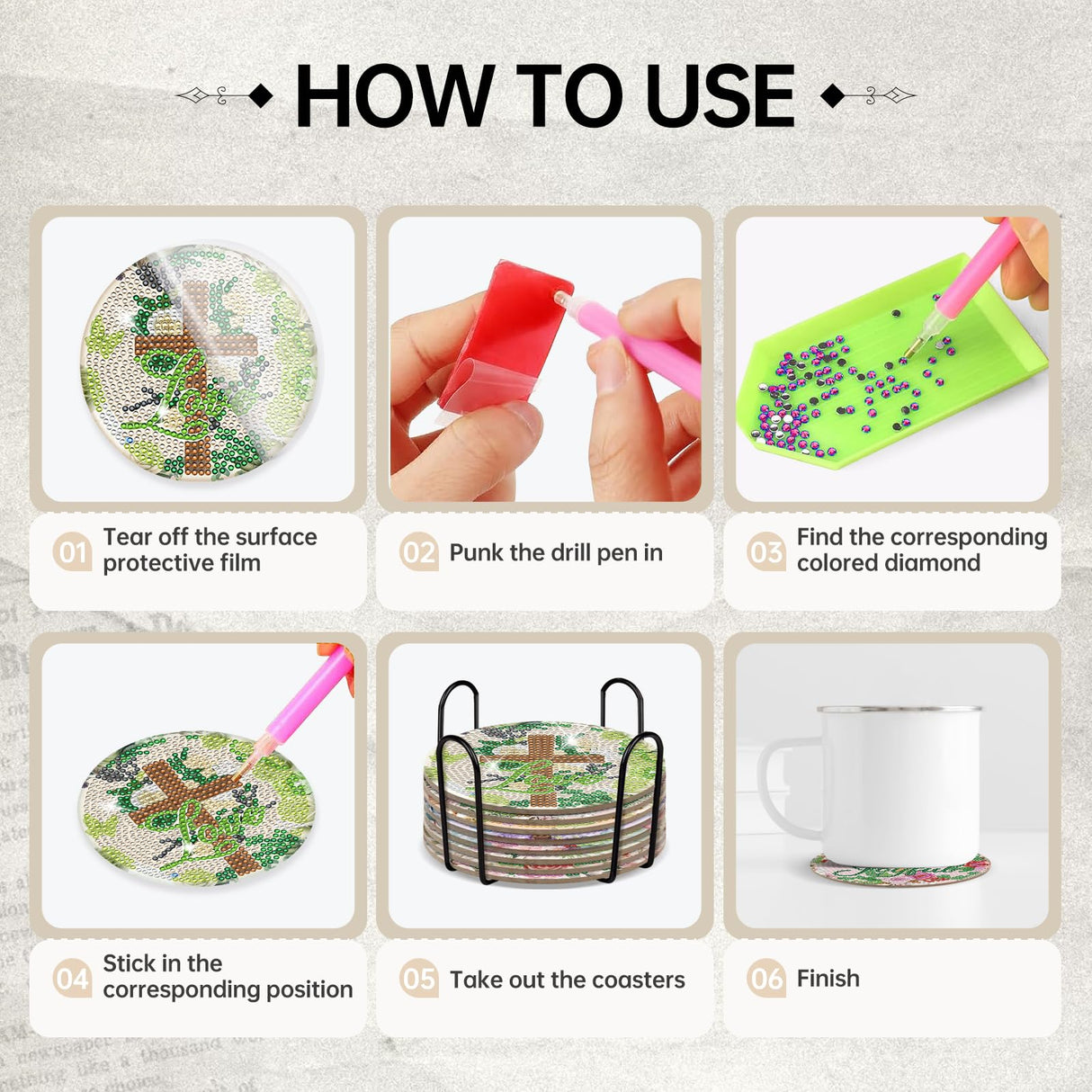 Diamond Painting Art Coaster Kit - 8 PCS Cross Christian Diamond Art Coaster Set With Bible Verse Religious Gem Art Coaster Non Slip Diamond Painting Kits Inspirational Gift for Adults Beginners Xmas INCOK