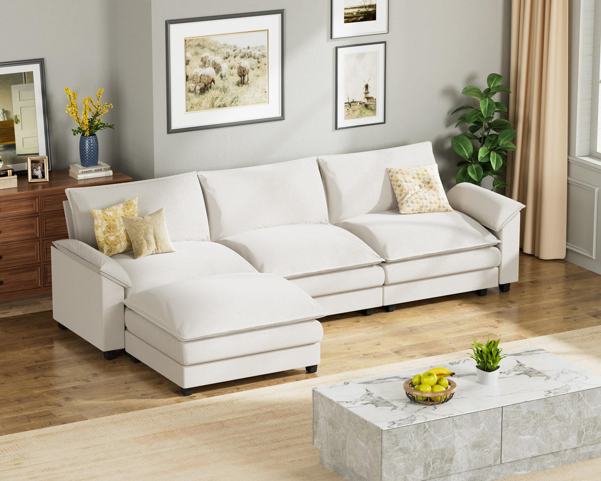 Homall Modular Sectional Sofa, Loveseat Sofa Couch with Reversible Ottoman, DIY Combination Chenille Deep Seat Cloud Couch for Living Room, Apartment (White, L Shaped Sofa) Homall
