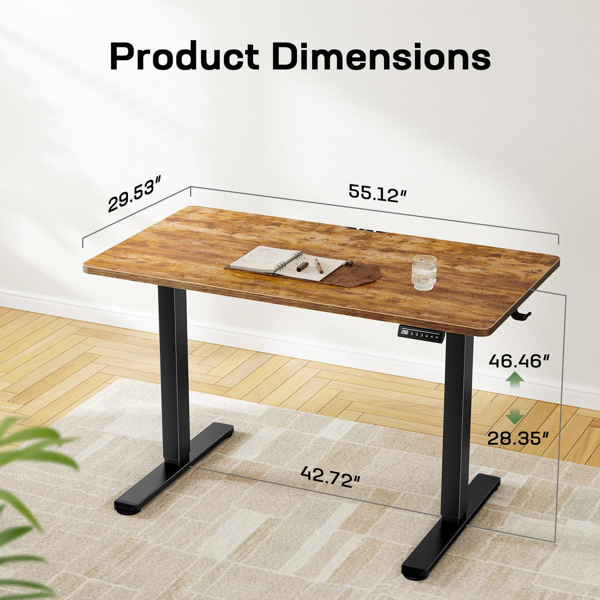 Marsail Electric Standing Desk with One-Piece Desktop,55 x 30 inch Height Adjustable Office Gaming Computer Desk with Deeper Tabletop,Home Office Stand up Desk with 4 Memory Presets, Desk for Bedroom Marsail
