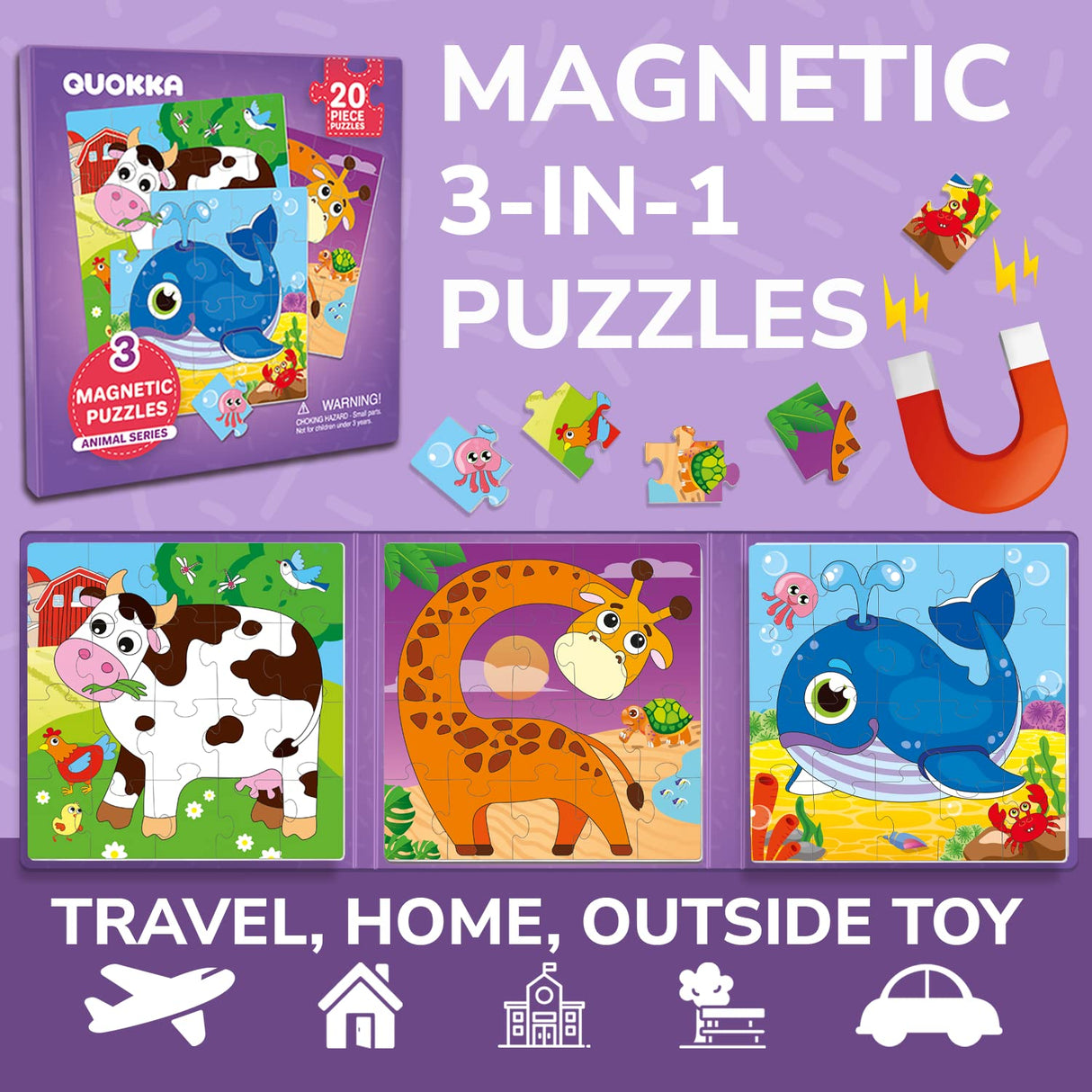 QUOKKA Magnetic Puzzles for Toddlers 2-4 - 20 Pieces Sudoku Puzzles Games for Kids Ages 3-5 - Animal Car Activities Toy for Boys and Girls 4-6 yo - Learning Magnet for Road Trip QUOKKA